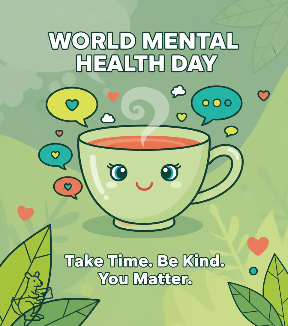 A caring World Mental Health Day greeting card with calming green colors and uplifting message